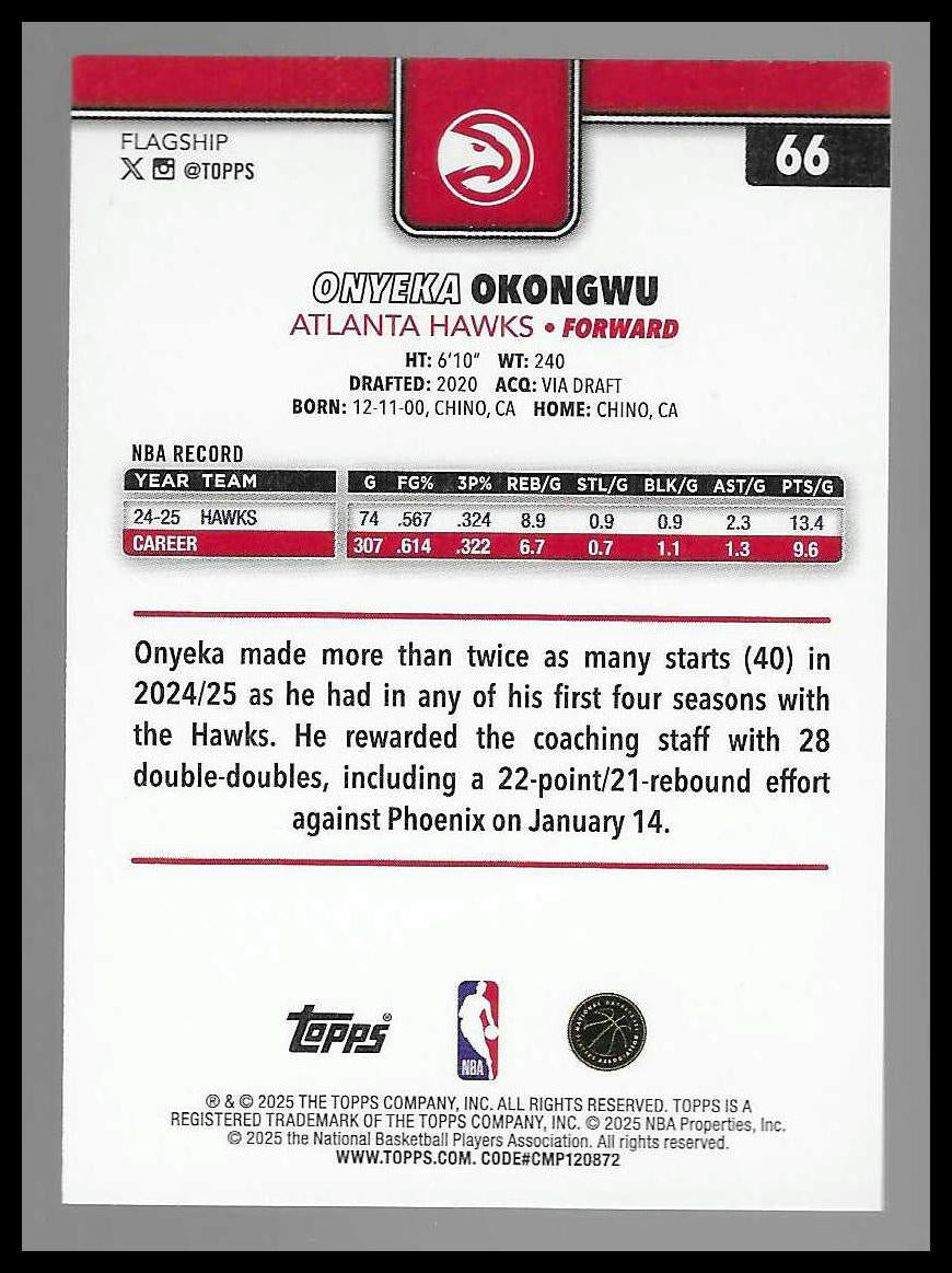2025-26 Topps #66 Onyeka Okongwu Diamante Pink