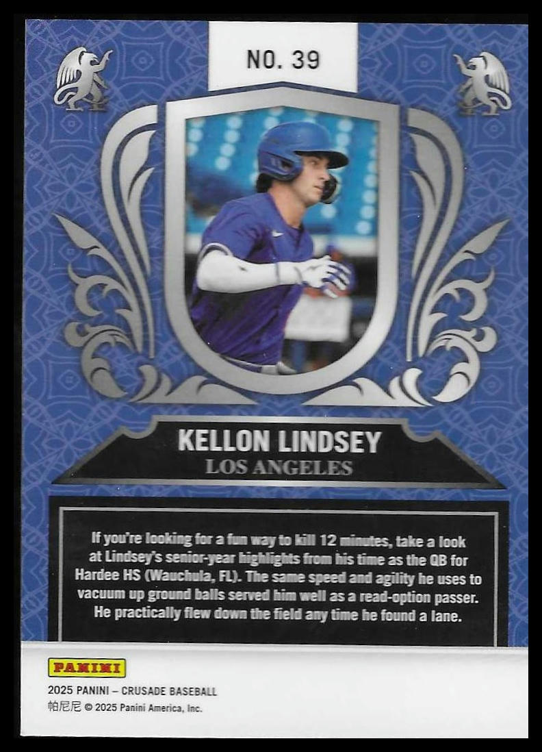 2025 Panini Crusade #39 Kellon Lindsey Crusade Los Angeles Dodgers