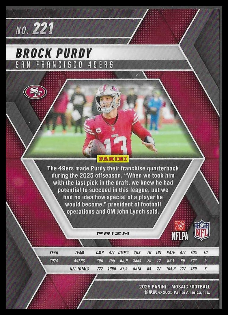 2025 Panini Mosaic #221 Brock Purdy Scope Purple San Francisco 49ers