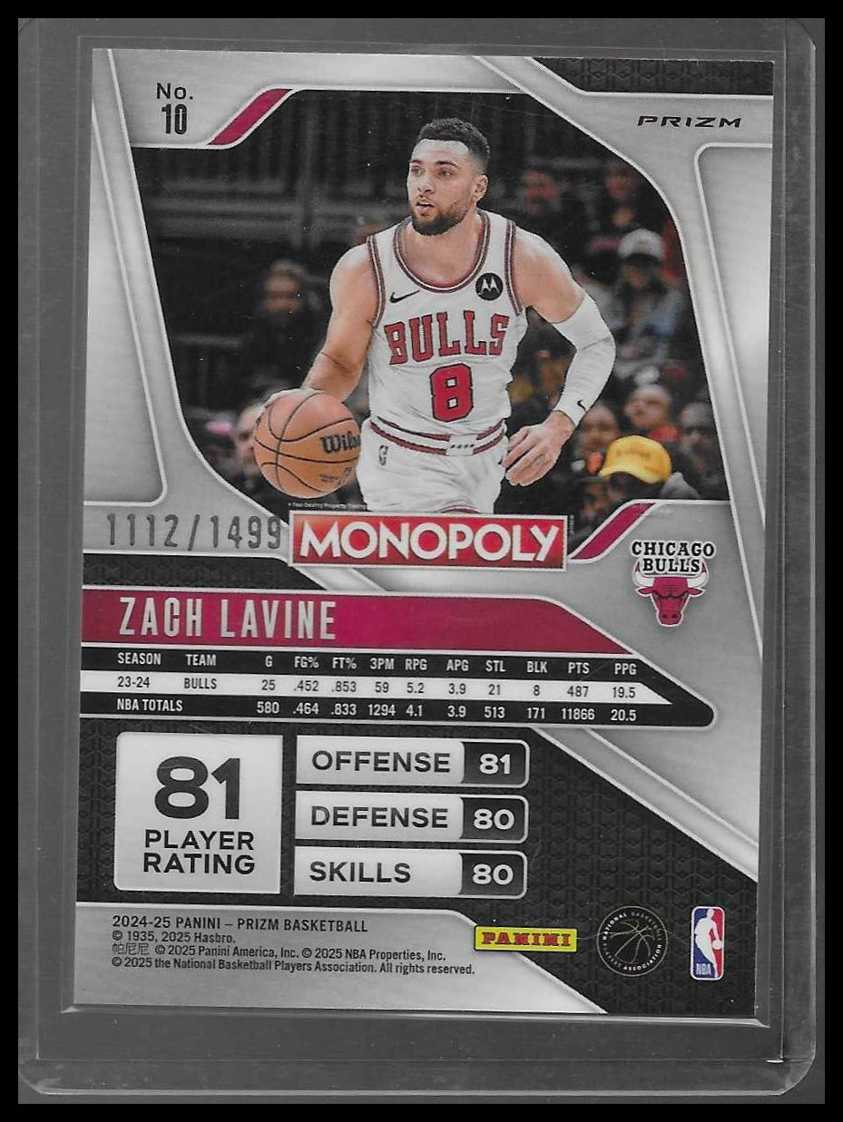 2024-25 Panini Prizm Monopoly #10 Zach LaVine Millionaire Club Prizms #/1499