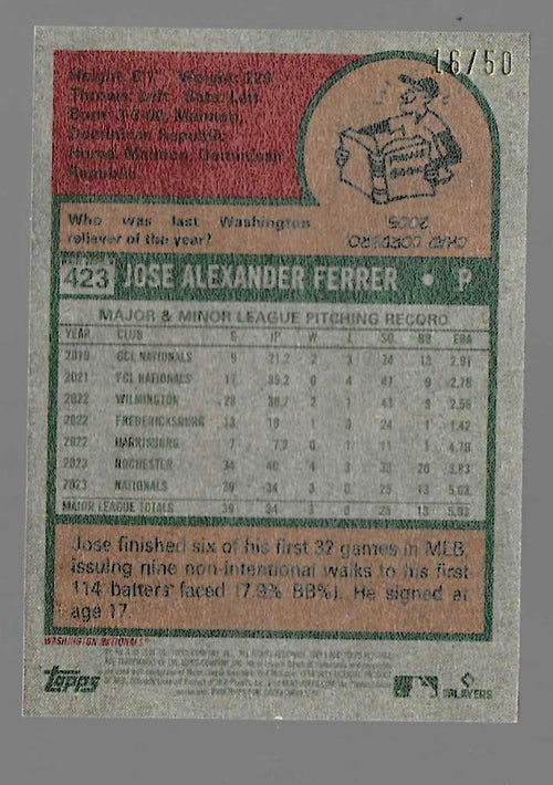 2024 Topps Heritage Mini #423 Jose Ferrer Black Border #/50