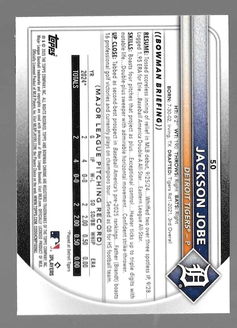 2025 Bowman - Chrome Mojo Refractor #50 Jackson Jobe Detroit Tigers Rookie