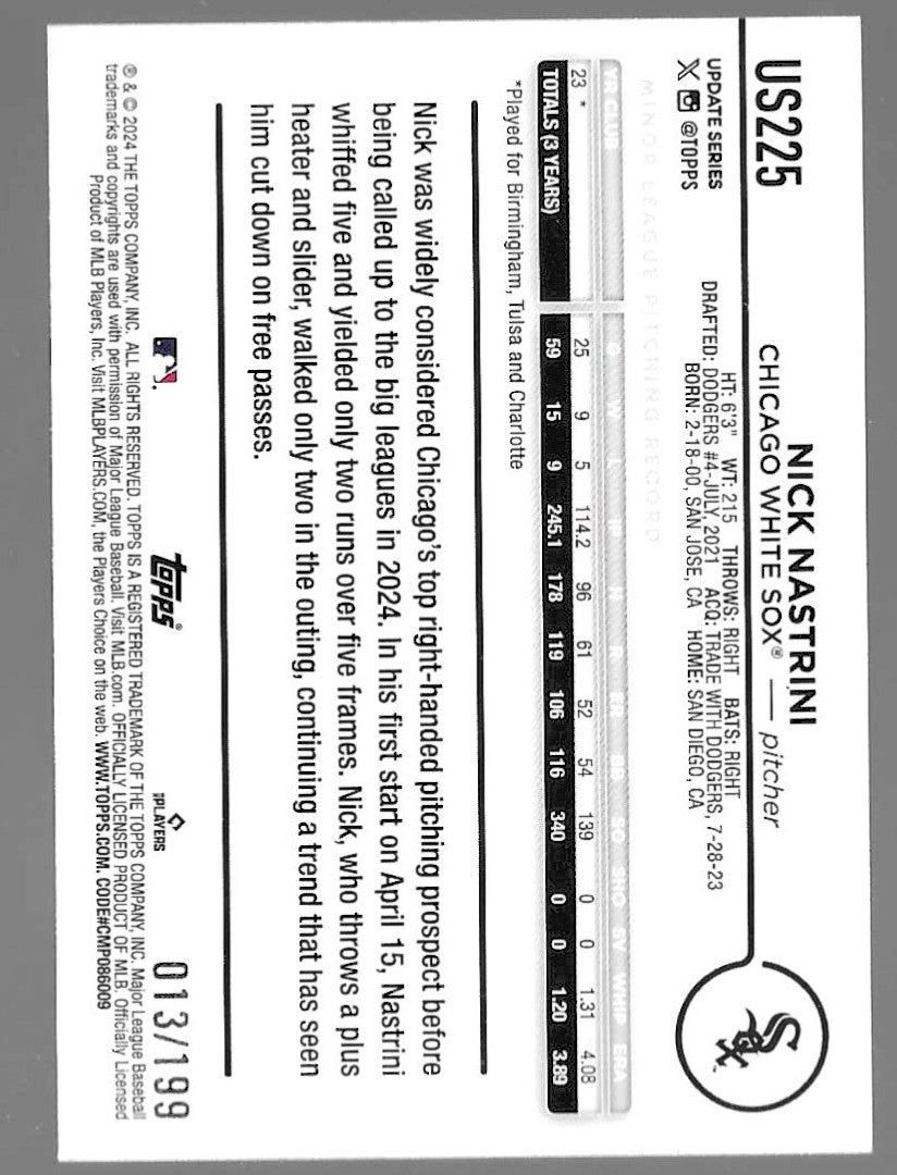 2024 Topps Update #US225 Nick Nastrini Red Crackle Foilboard #/199 RC